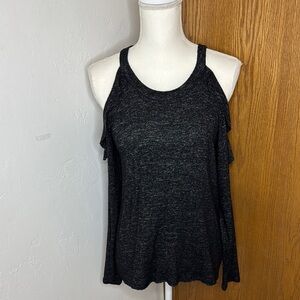 American Eagle black cold shoulder long sleeve knit top s
